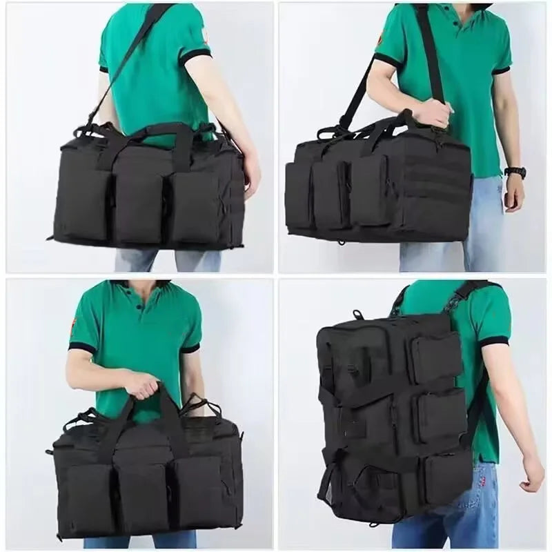 55L canvas travel bag from Corporación Turística, camping backpack with sturdy design and spacious storage for outdoor adventures.