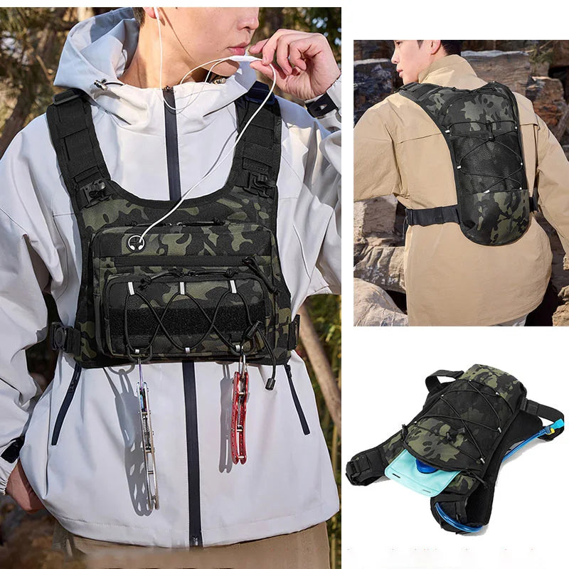 Hydration running and cycling vest by Corporación Turística with 2L water bag, lightweight, adjustable, ideal for outdoor sports.