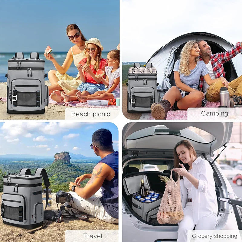 Black 30L insulated waterproof cooler backpack by Corporación Turística, designed for keeping drinks and food cold on the go.