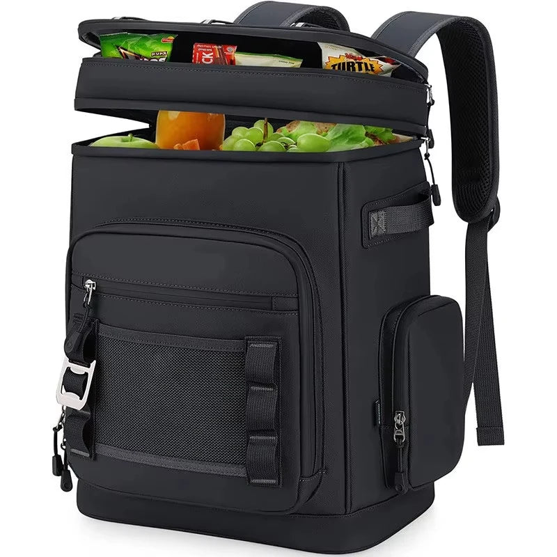Black 30L insulated waterproof cooler backpack by Corporación Turística with adjustable straps and large main compartment.