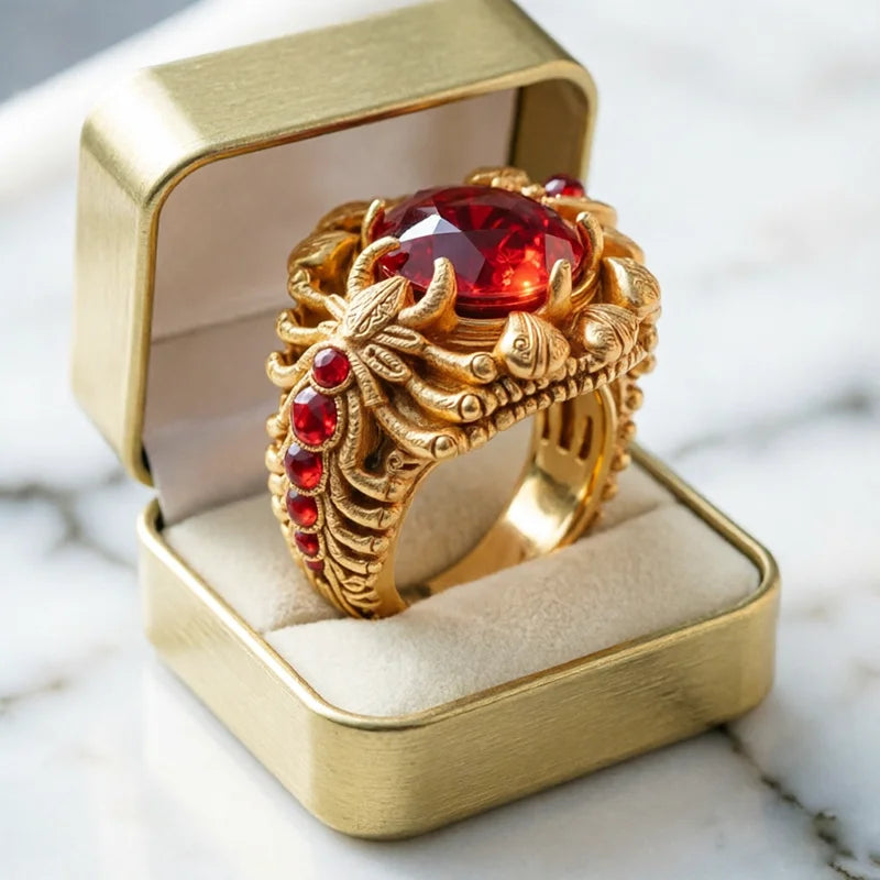 Luxury vintage men's square ring by Corporación Turística, large and bold with intricate design details.