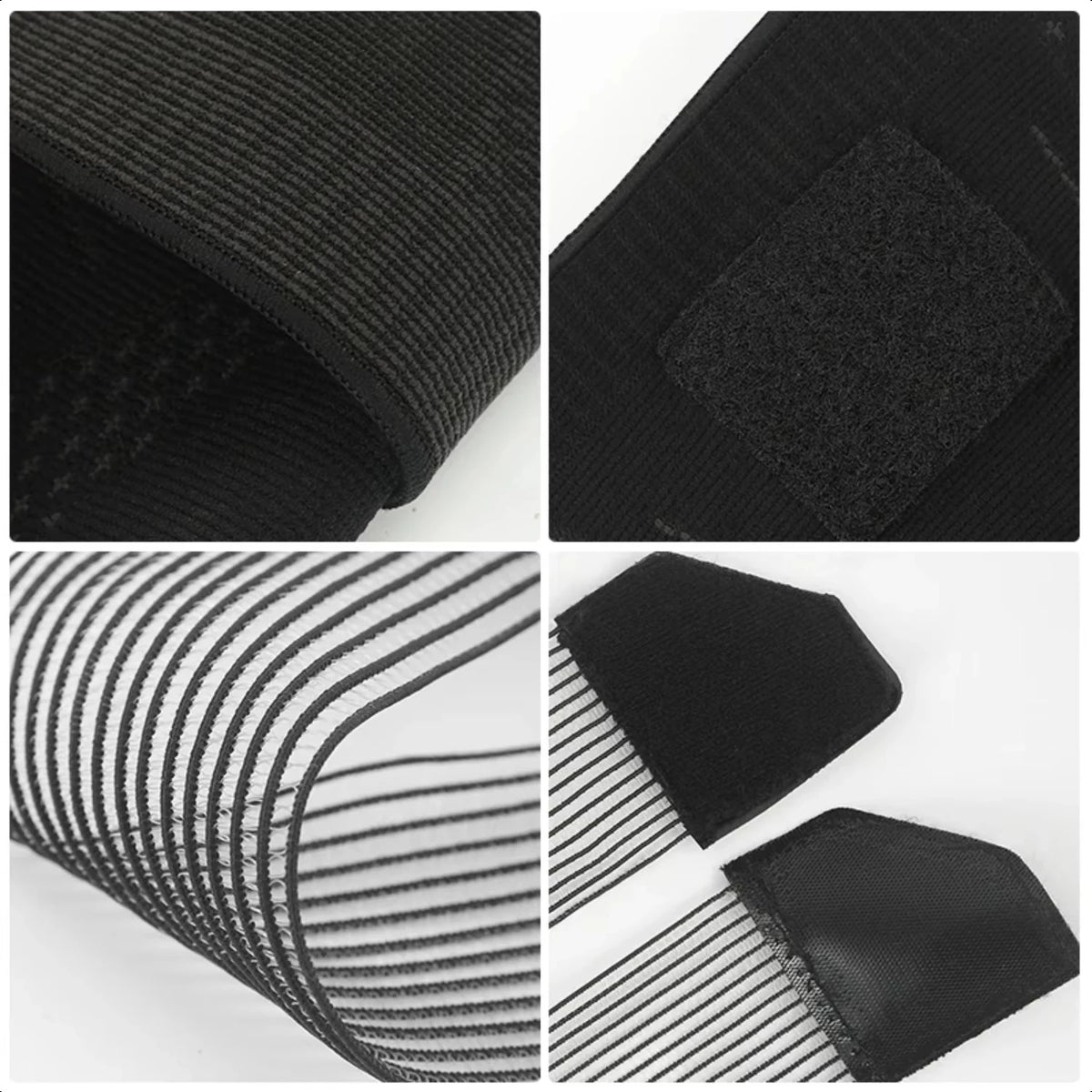 Black sports knee brace by Corporación Turística, adjustable knee support for men and women, ideal for athletic activities.