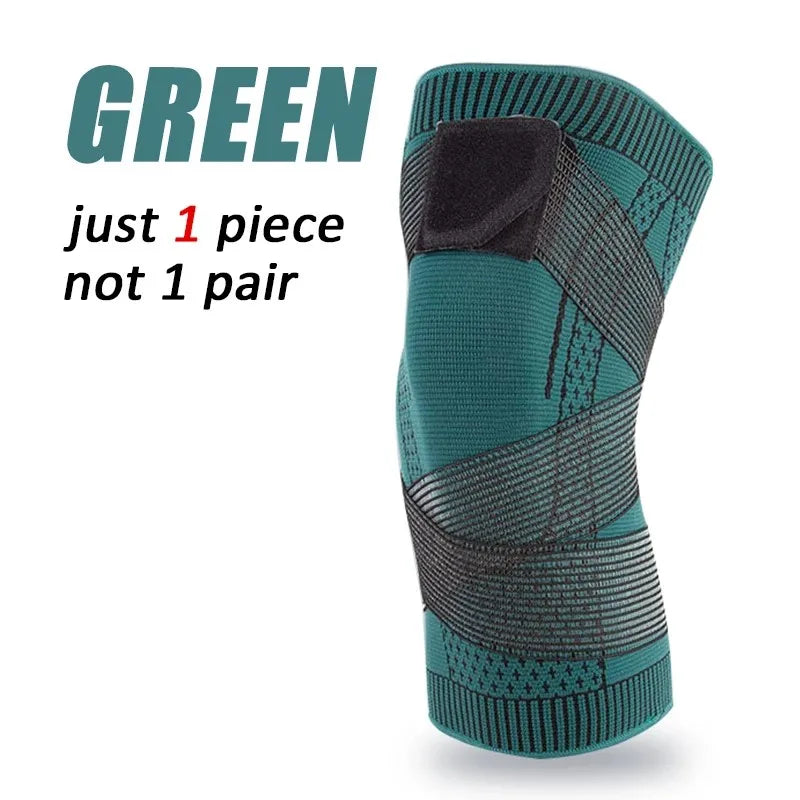 Black sports knee brace for men and women, adjustable support from Corporación Turística, designed for active use and knee protection.