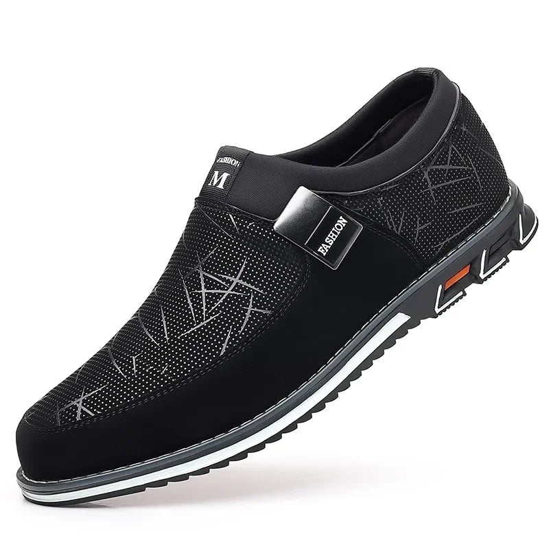 Luxury black leather men's loafers from Corporación Turística, slip-on moccasins with sleek design and polished finish.