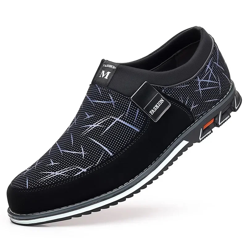 Black luxury leather men's loafers by Corporación Turística, stylish slip-on moccasins with sleek design and polished finish.