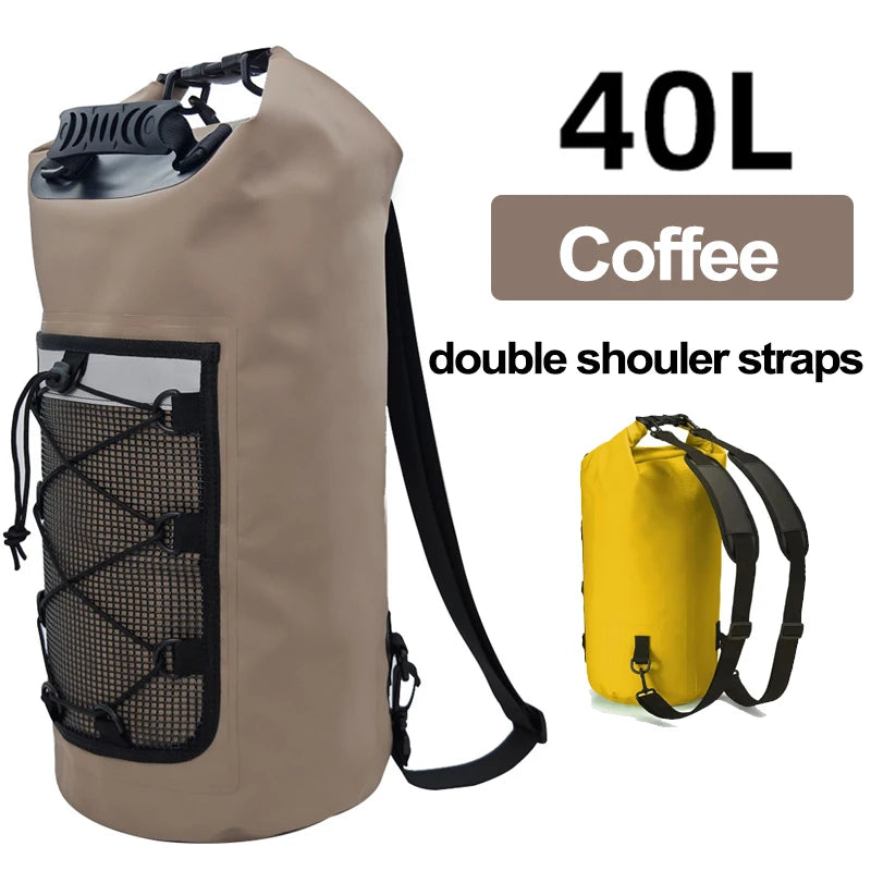 Black PVC swimming gear dry bag backpack for women, with adjustable straps and spacious interior for water-resistant storage.