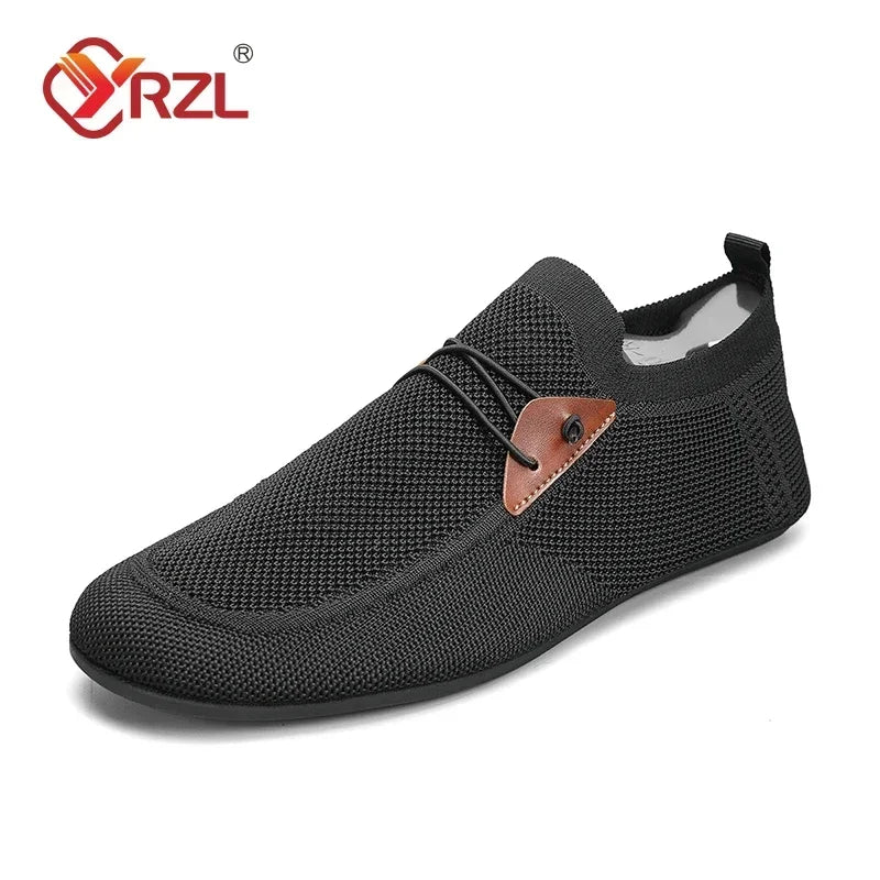 Black YRZL men's mesh loafers by Corporación Turística, stylish slip-on moccasins ideal for driving and casual wear.