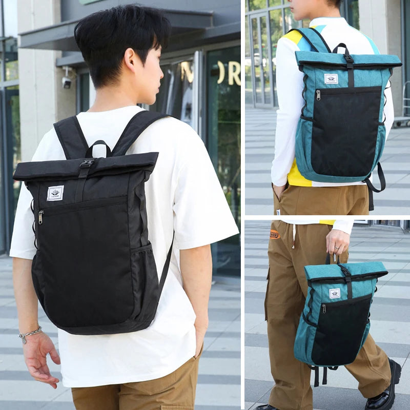 Black Corporación Turística travel and outdoor backpack with multiple compartments, suitable for hiking, camping, and tactical use.