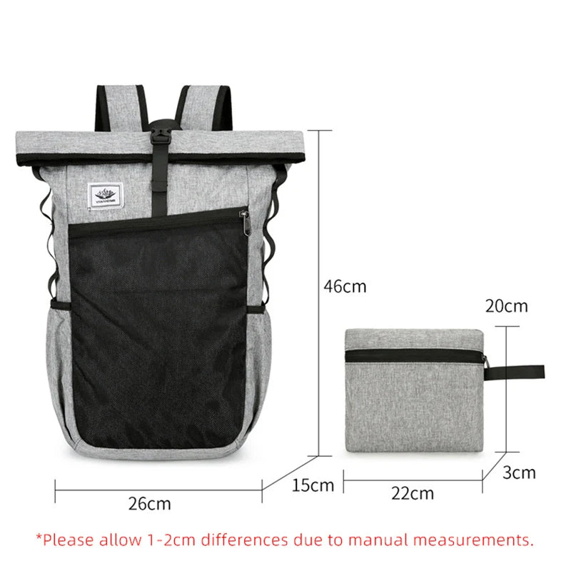 Black Corporación Turística travel, climbing, camping, tactical, and sports backpack with multiple compartments and padded straps.