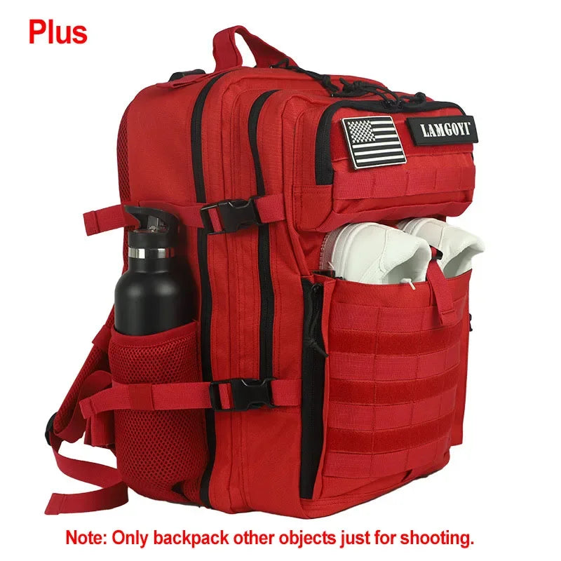 Black Corporación Turística travel, climbing, camping, tactical, and sports backpack with multiple compartments and sturdy design.