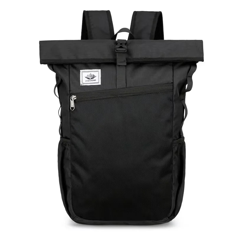 Black Corporación Turística travel backpack for hiking, climbing, camping, and tactical outdoor adventures.