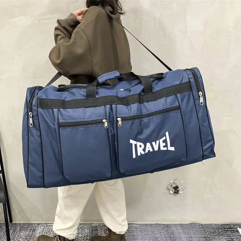 Large capacity foldable travel bag by Corporación Turística, black sports-style travel and weekend bag with spacious interior.
