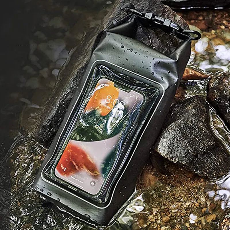 Black 2L PVC waterproof swimming bag with transparent panel by Corporación Turística for secure water activity storage.