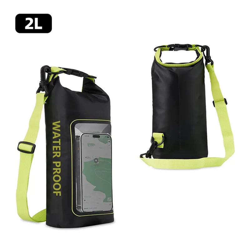Black 2L PVC waterproof swimming bag by Corporación Turística with transparent panel for easy item viewing.
