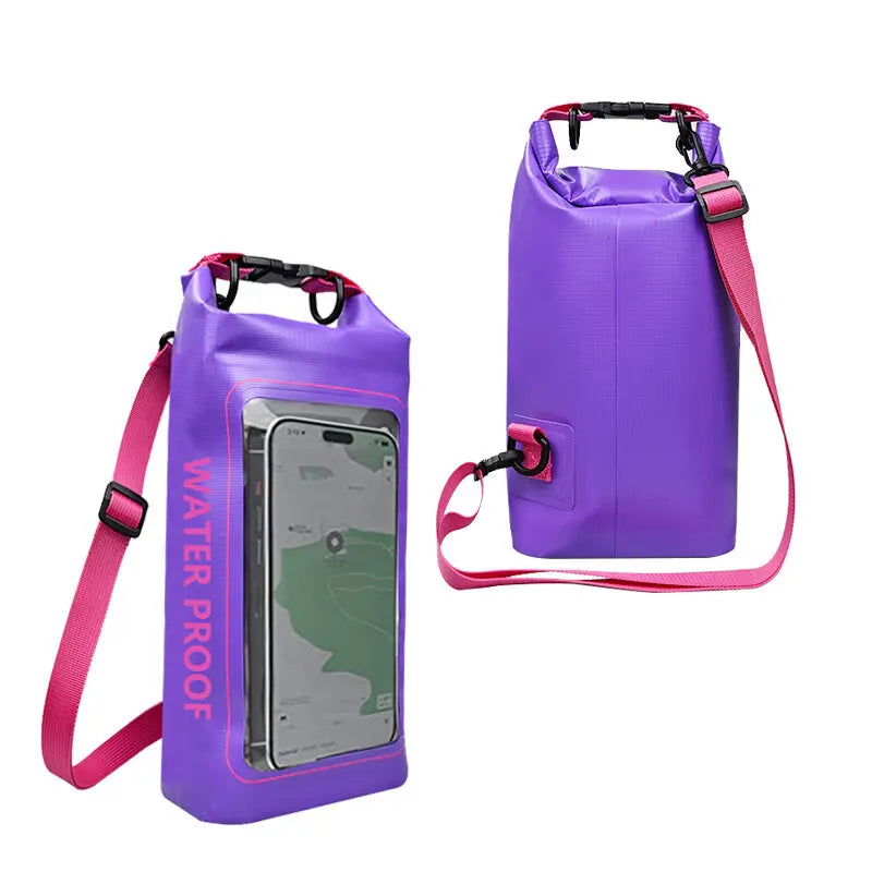 Black 2L PVC waterproof swimming bag with transparent window from Corporación Turística, designed for safe water activities.