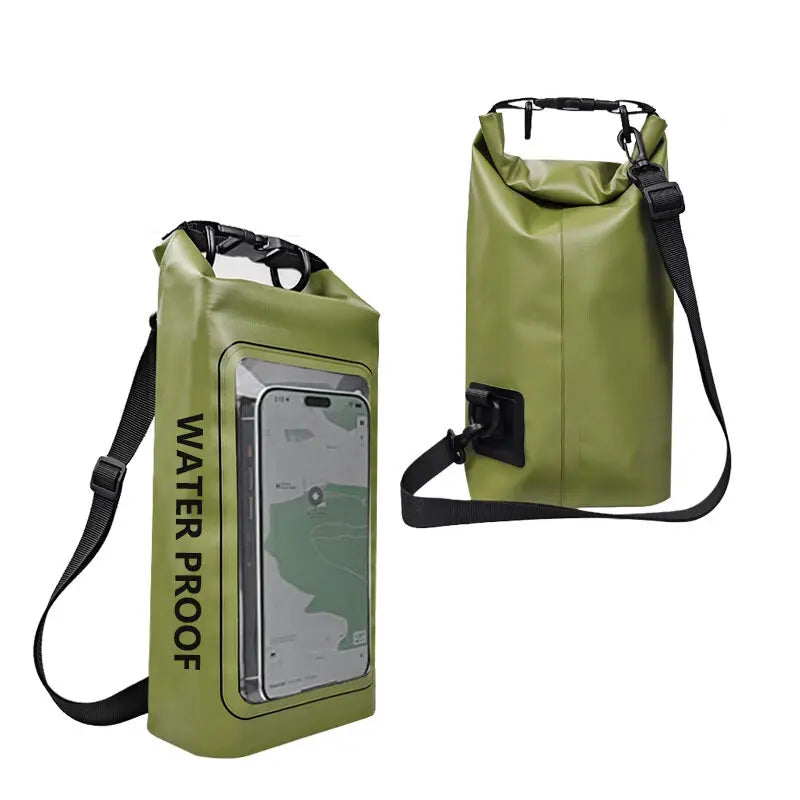 Black 2L PVC waterproof swimming bag with transparent panel from Corporación Turística, ideal for keeping valuables dry during water activities.
