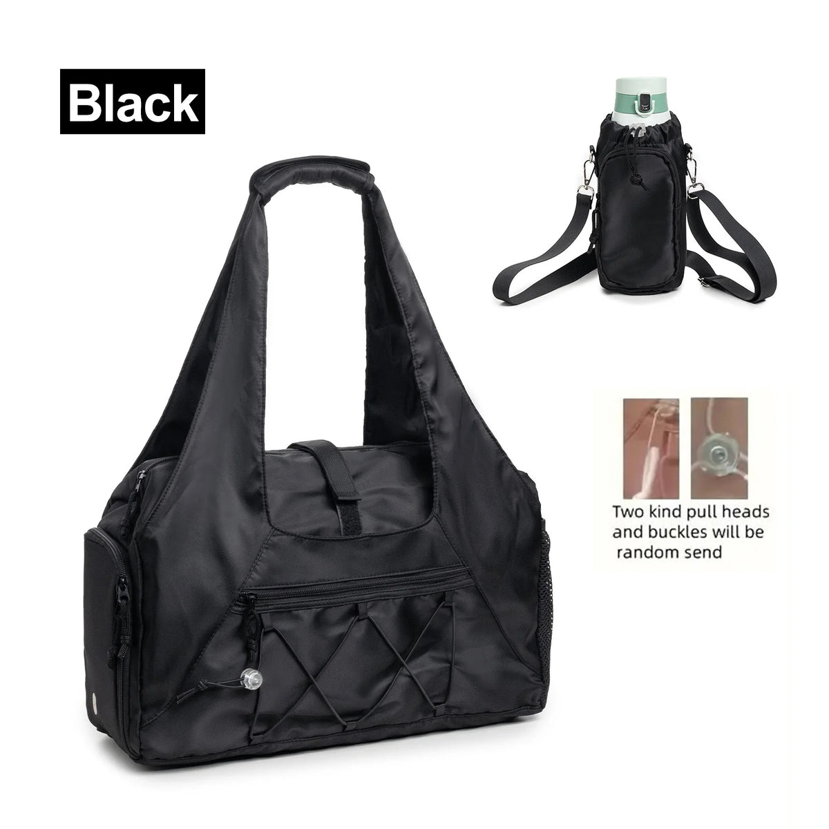 Black yoga mat bag by Corporación Turística, stylish gym and fitness bag for carrying yoga mats and workout gear.