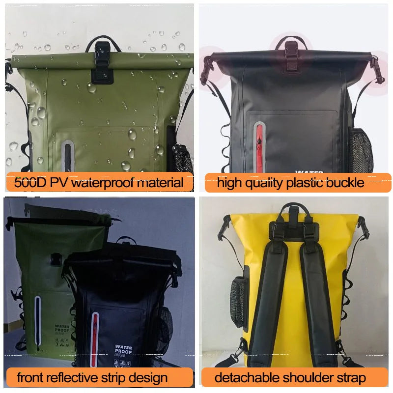 Black waterproof dry bag for kayak and swimming, lightweight backpack by Corporación Turística, ideal for water activities.