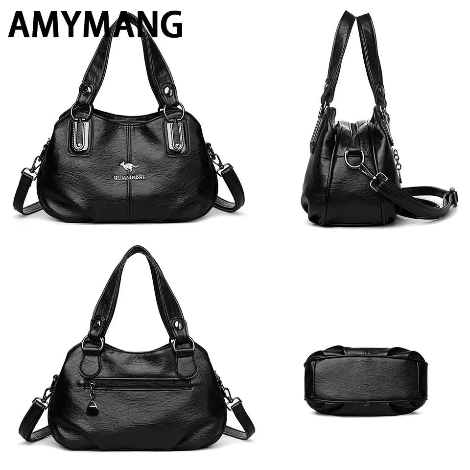 Luxury 3-layer large capacity tote bag by Corporación Turística, black leather with spacious interior and stylish design.