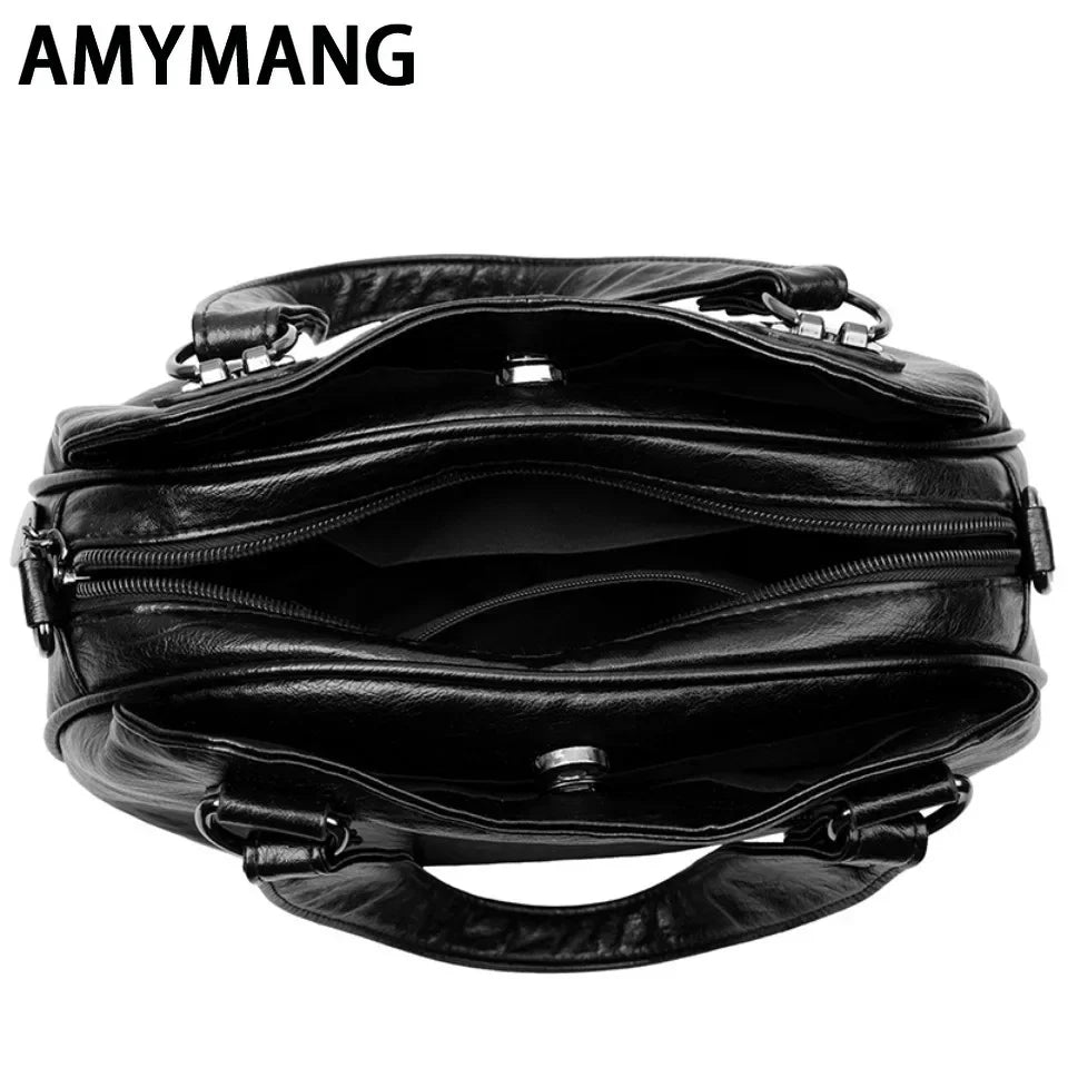 Luxury 3-layer large capacity handbag by Corporación Turística, stylish black tote with spacious interior and elegant design.