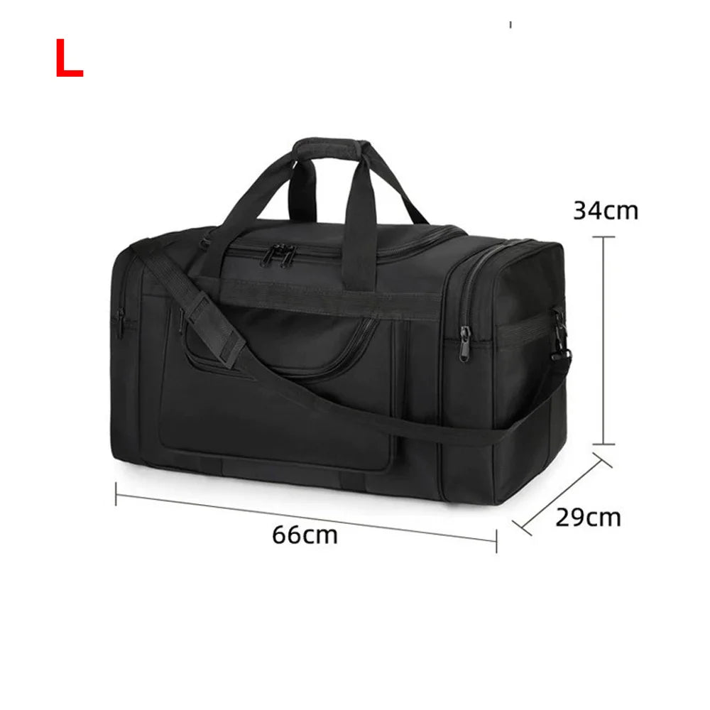 Large travel bag for men and women by Corporación Turística, sports-style black duffel bag with multiple compartments.