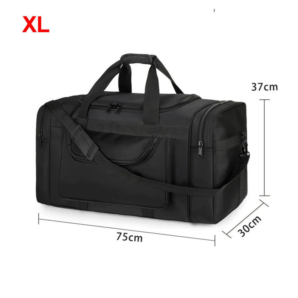 Large travel bag for men and women by Corporación Turística, sports-style black duffel bag with spacious compartments.