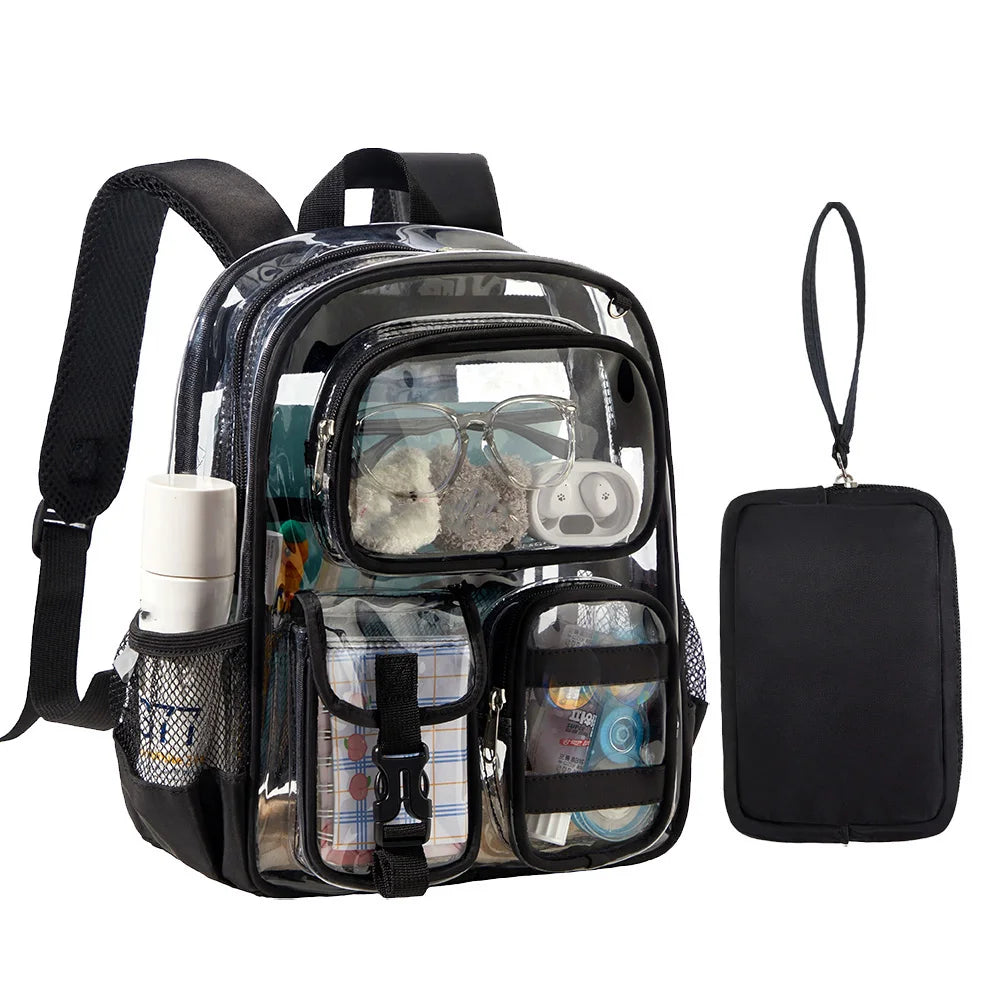 Black transparent mini mochila by Corporación Turística, ideal for swimming, gym, and beach activities.