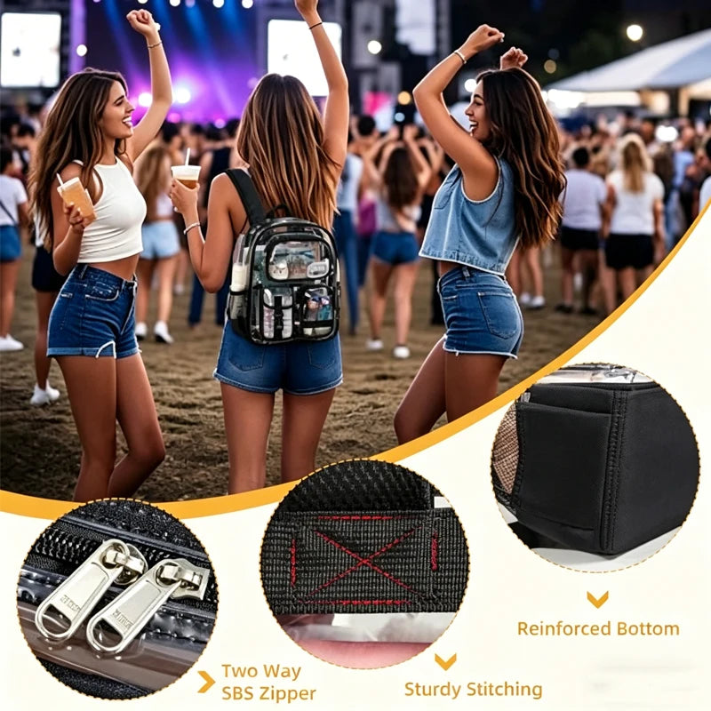 Black transparent mini backpack from Corporación Turística, ideal for swimming, gym, and beach activities.