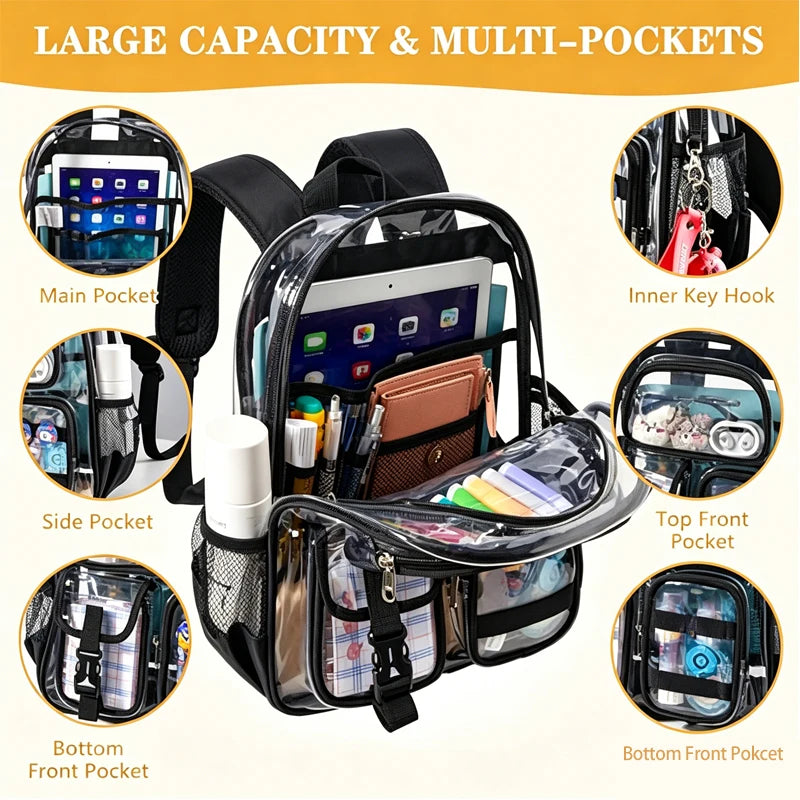 Black transparent mini mochila by Corporación Turística, ideal for swimming, gym, and beach with clear, compact design.