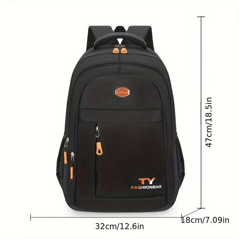 Black men's backpack from Corporación Turística, casual and waterproof, with a sleek design and multiple compartments.