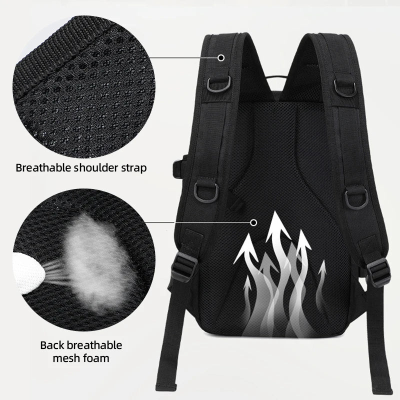 Large black tactical camping and assault backpack by Corporación Turística, featuring multiple compartments and rugged design.