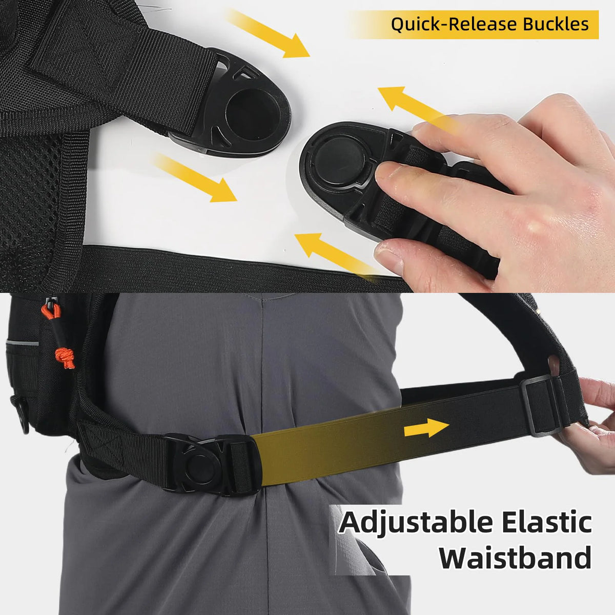 Black hydration running and cycling vest by Corporación Turística with multiple pockets and adjustable straps.