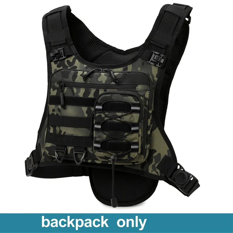 Black hydration running and cycling vest by Corporación Turística, featuring adjustable straps and hydration pockets.