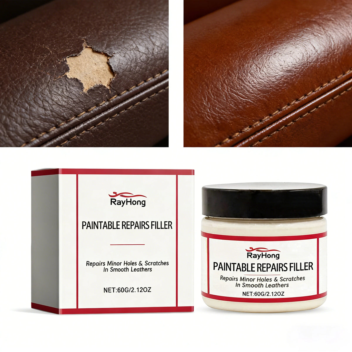 Black leather repair paste by Corporación Turística in a 60 ml tube, designed for natural leather restoration and filling.
