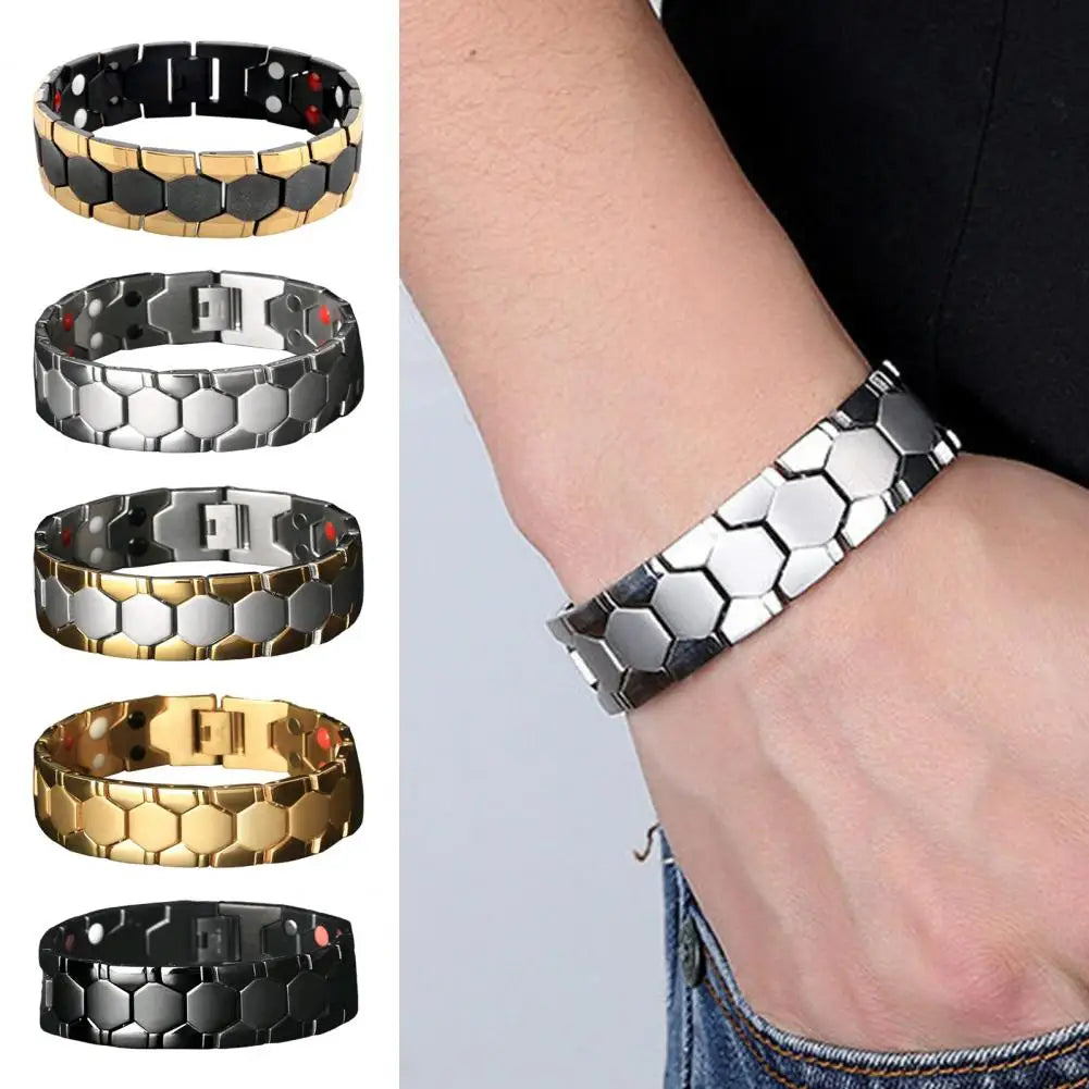 Magnetic alloy therapy bracelet for men, black color, designed for health benefits, by Corporación Turística.