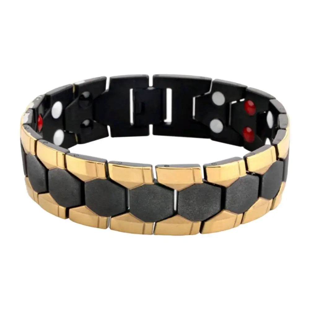 Magnetic therapy alloy bracelet for men in black, designed for health and style, featuring a sleek and modern look.