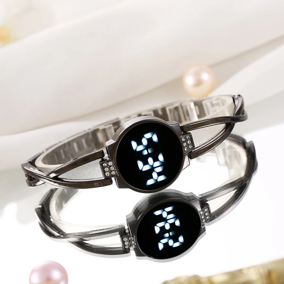 Black LED fashion watch by Corporación Turística with touch screen, Korean style, designed for women, stylish and modern accessory.
