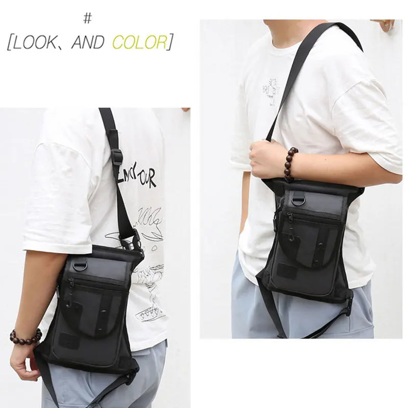 Black men's Riñonera belt bag with adjustable strap and utility compartments for convenient carrying.