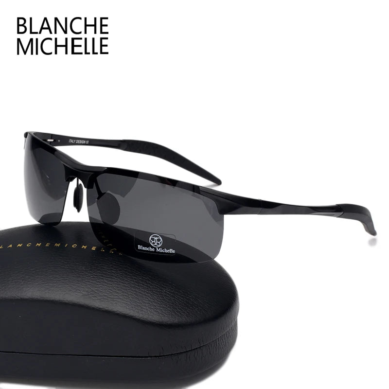 Black and silver rectangular UV400 driving sunglasses by Corporación Turística with outdoor design and polarized lenses.