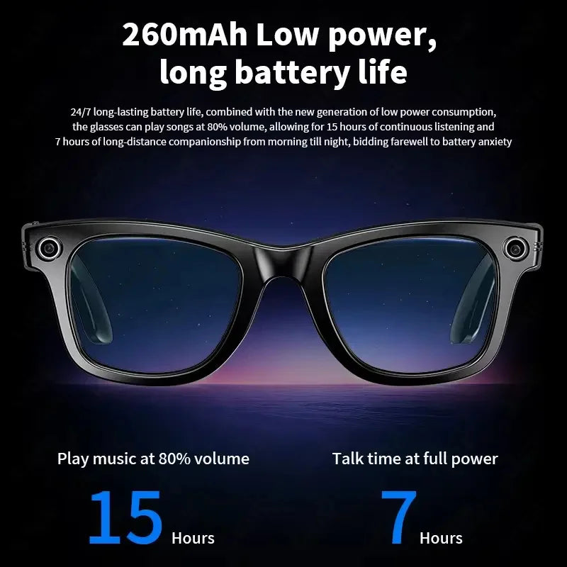 Black Meta AI TOP 1 smart sunglasses with 13MP camera from Corporación Turística, featuring sleek design and integrated camera.