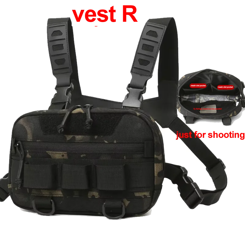 Black tactical chest pouch and backpack from Corporación Turística, designed for military or outdoor use.