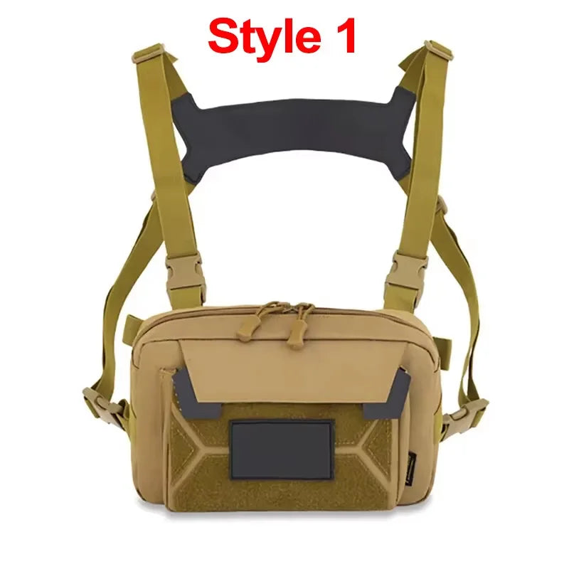 Black tactical chest bag and backpack from Corporación Turística with adjustable straps and multiple compartments.