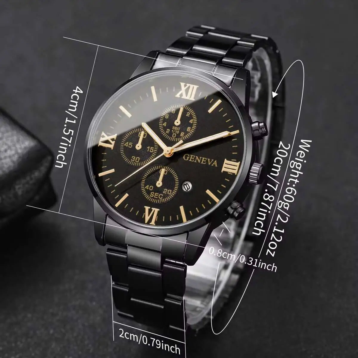 Black and white men's business watch with Roman numeral dial by Corporación Turística, stylish and modern for professional wear.