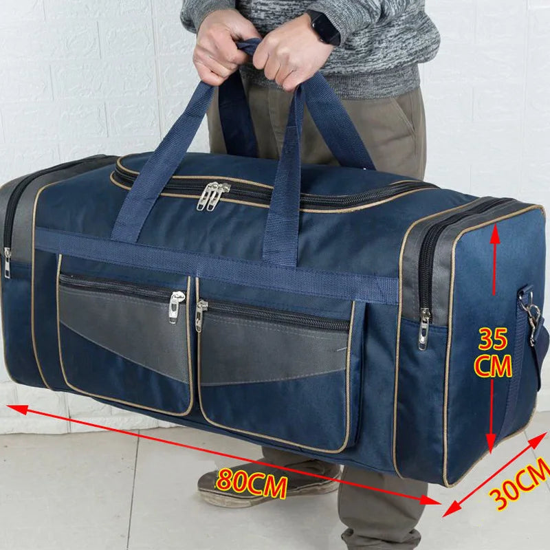 Large black travel and camping gear bag by Corporación Turística, spacious luggage for gym, camping, and travel needs.