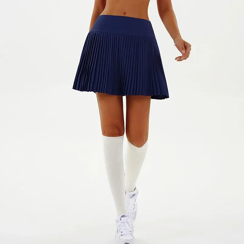 Black sexy yoga shorts with a skirt overlay by Corporación Turística, designed for fitness and active wear.