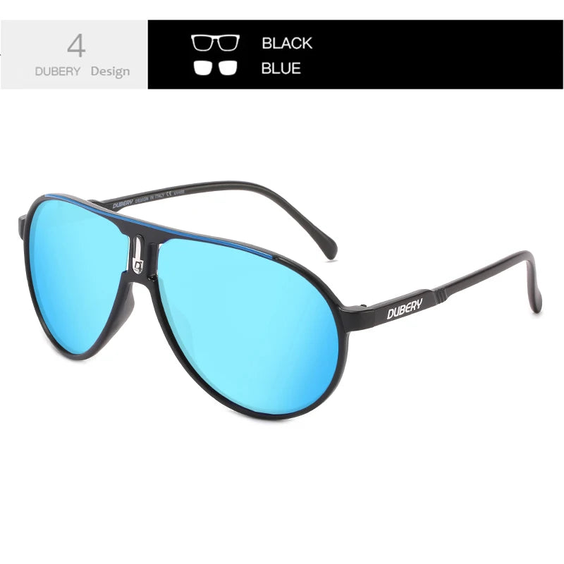Black DUBERY polarized sunglasses with UV400 protection, featuring sleek design and tinted lenses for sun protection.