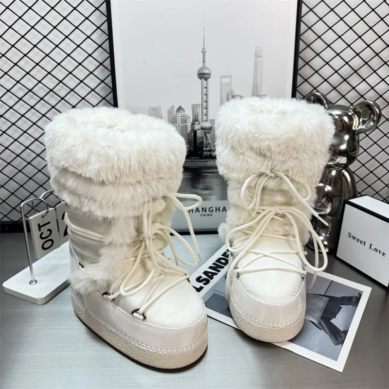 Stylish white women's snow boots from Corporación Turística featuring high, warm, and insulated design for winter warmth.