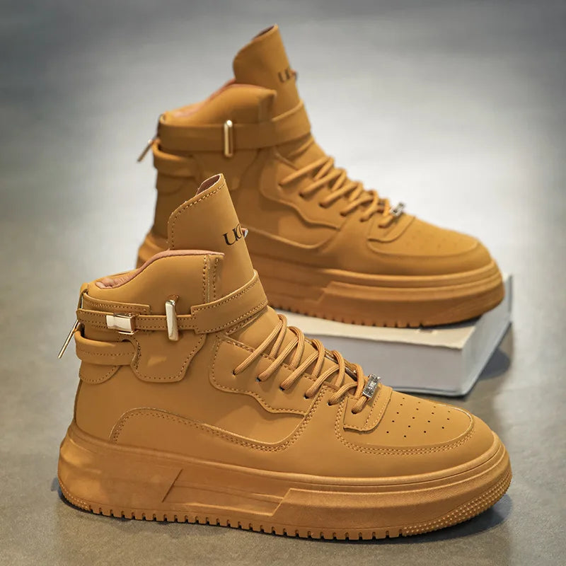Luxury lightweight high-top sneakers for men in white, designed for stylish fall fashion by Corporación Turística.