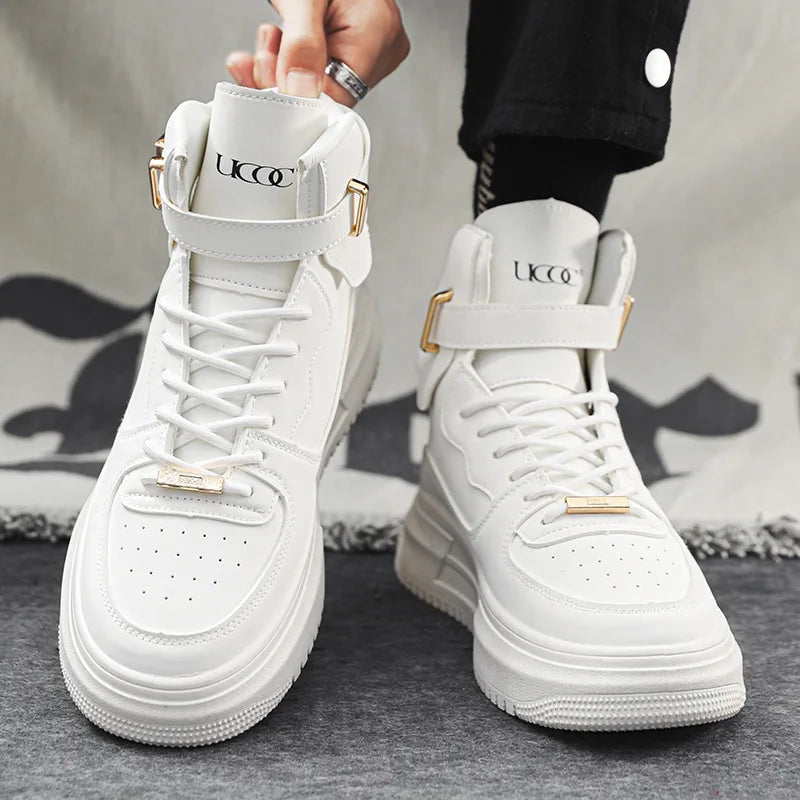 Luxurious white high-top men's sneakers by Corporación Turística, lightweight and stylish for fall fashion.