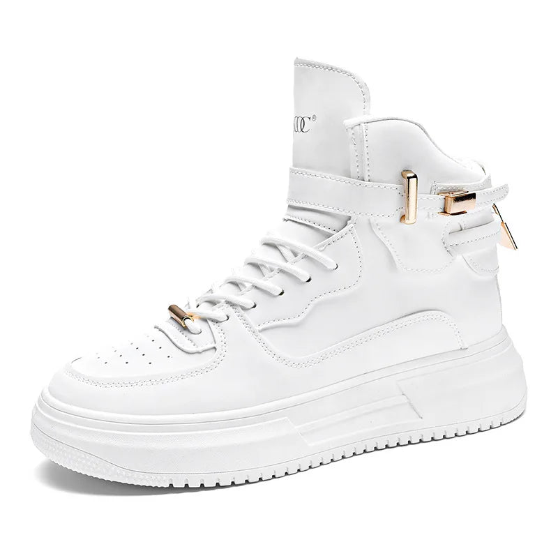 Luxury men's high-top sneakers from Corporación Turística in white, lightweight design perfect for fall fashion.